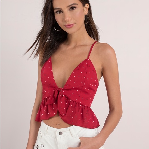 red polka dot crop top